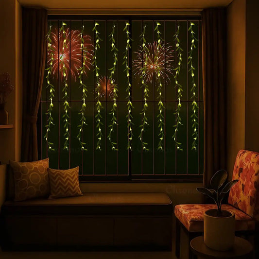 Diwali Leaf Curtain Lights - Illuminate Your Celebration! - ShoppersDen