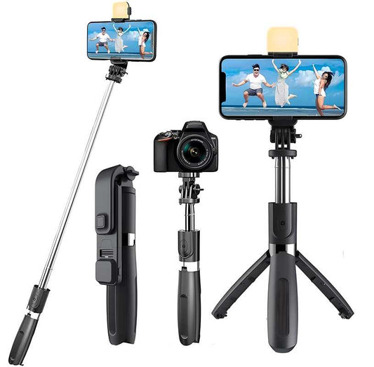 Extendable Flash 3 - in - 1 Selfie Stick Tripod with Bluetooth Remote - ShoppersDen