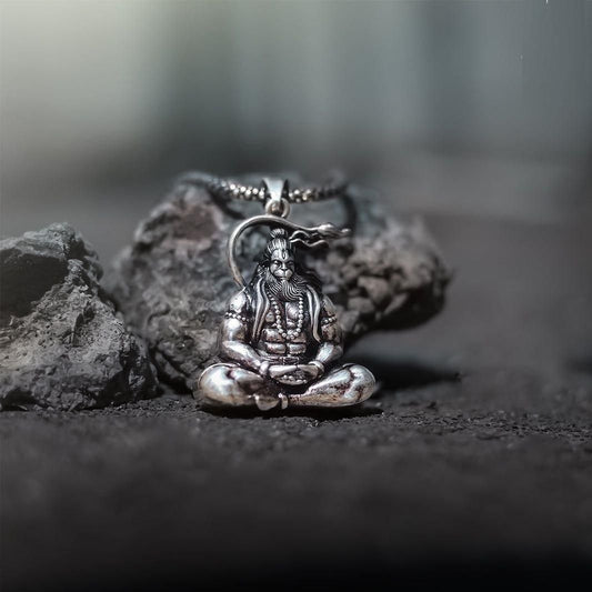 Hanuman Silver Locket With Chain - ShoppersDen