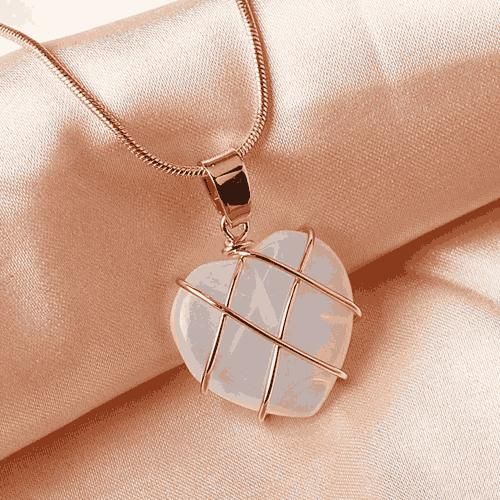 Love Heart Metal Wrapped Crystal Stone Pendant