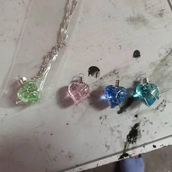Love Heart Metal Wrapped Crystal Stone Pendant - ShoppersDen