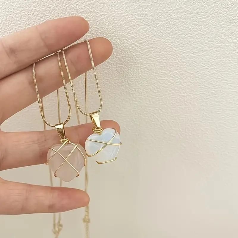 Love Heart Metal Wrapped Crystal Stone Pendant - ShoppersDen