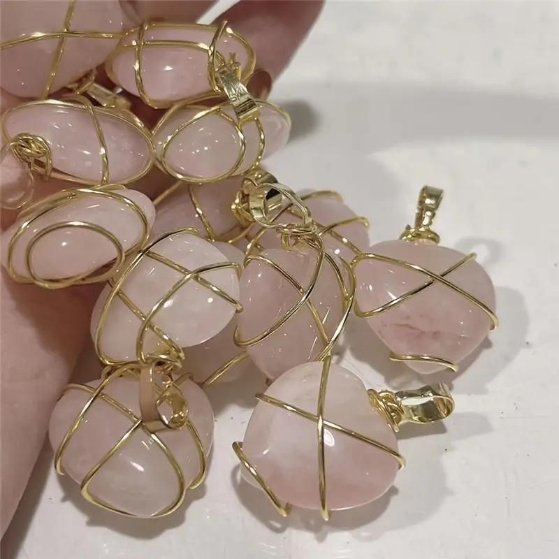 Love Heart Metal Wrapped Crystal Stone Pendant - ShoppersDen